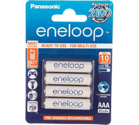 Аккумулятор R03 AAA eneloop Ni-MH 750mAh предзаряженный бл/4 Panasonic 5410853052685