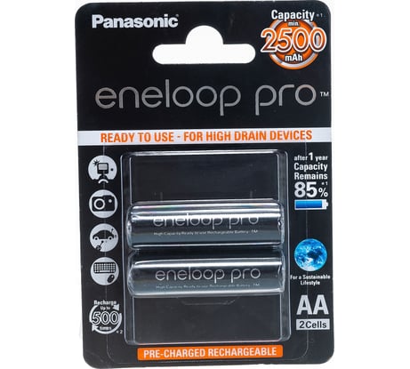 Аккумулятор R6 AA eneloop Pro Ni-MH 2500mAh предзаряженный бл/2 Panasonic 5410853057178