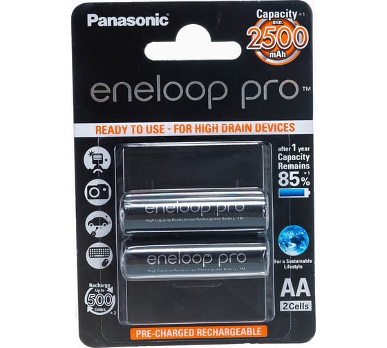 Аккумулятор R6 AA eneloop Pro Ni-MH 2500mAh предзаряженный бл/2 Panasonic 5410853057178