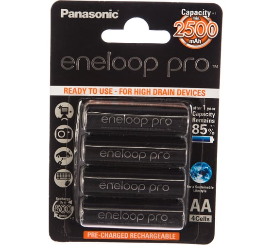 Аккумулятор R6 AA eneloop Pro Ni-MH 2500mAh предзаряженный бл/4 Panasonic 5410853052579 1