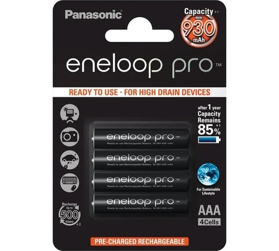 Аккумулятор Panasonic eneloop pro BK-4HCDE/4LE 930mAh AAA R03 BL4 УТ-00000769 1