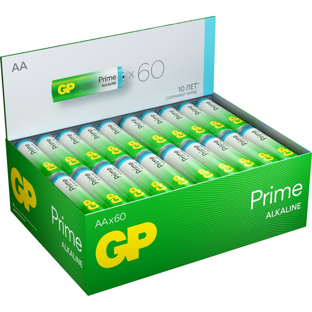 Алкалиновые пальчиковые батарейки GP АА Prime Alkaline, набор 60 шт ...