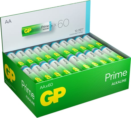 Алкалиновые пальчиковые батарейки GP АА Prime Alkaline, набор 60 шт. (15APA21-B60) 26074331
