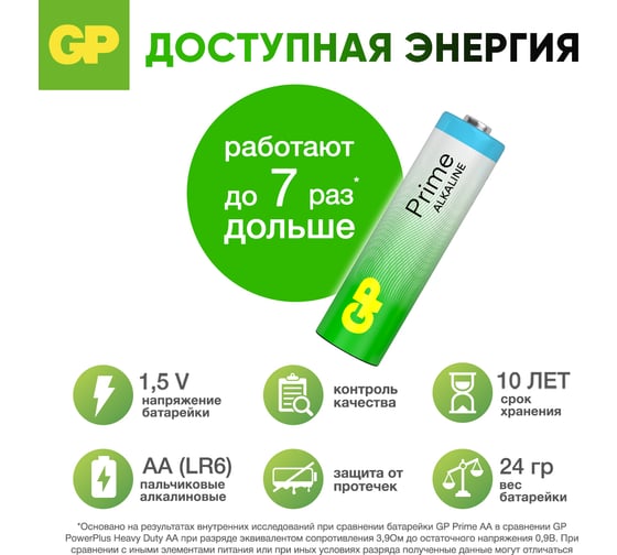 Алкалиновые пальчиковые батарейки GP АА Prime Alkaline, набор 60 шт. (15APA21-B60) 26074331