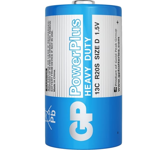 Солевые батарейки GP powerplus 13c типоразмера d - 2 шт. в пленке GP 13CEBRA-2S2