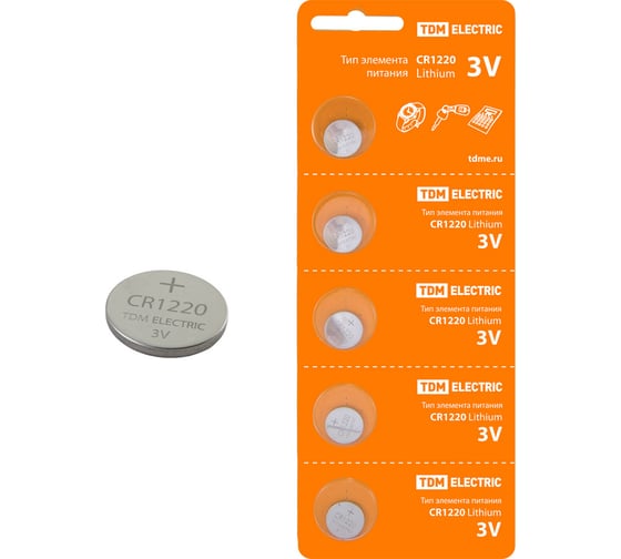 Элемент питания TDM CR1220 Lithium 3V BP-5 SQ1702-0024 1