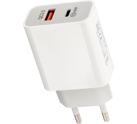 Сетевое зарядное устройство REXANT usb-a+usb-c адаптер, 18w белое 18-2216