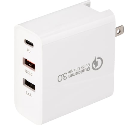 Сетевое зарядное устройство REXANT для iphone/ipad 2xusb+usb type-с, переходник + адаптер, 48w белое 18-2214