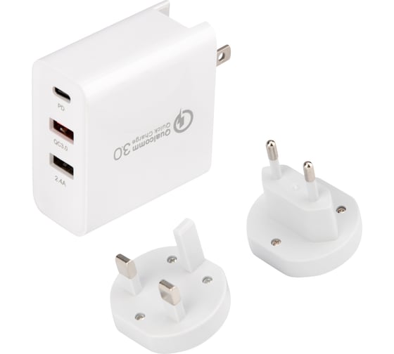 Сетевое зарядное устройство REXANT для iphone/ipad 2xusb+usb type-с, переходник + адаптер, 48w белое 18-2214
