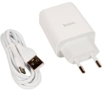 Зарядное устройство Hoco c86a led экран, кабель micro usb, два порта usb, 5v, 2.4а, белый 917160