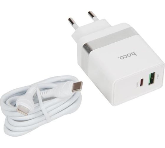 Зарядное устройство Hoco n21 extension speed pd30w+qc3.0, 1xusb-a, 1xtype-c, кабель type-c - type-c, белый 913510