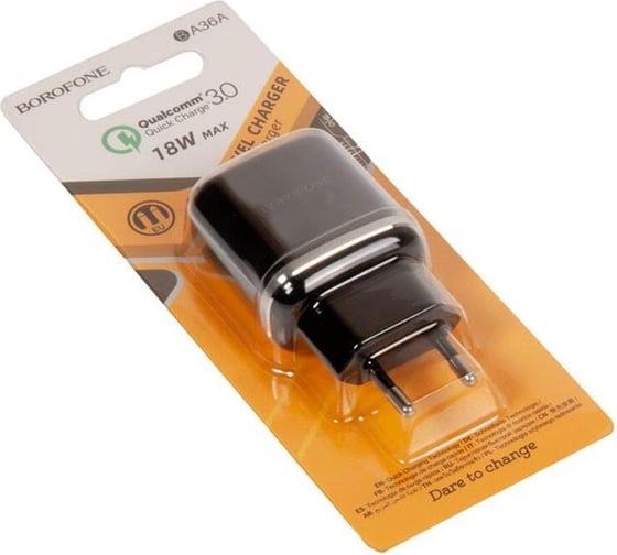 Зарядное устройство Borofone ba36a high speed qc 3.0 один порт usb, 5v, 3.0a, черный 907581