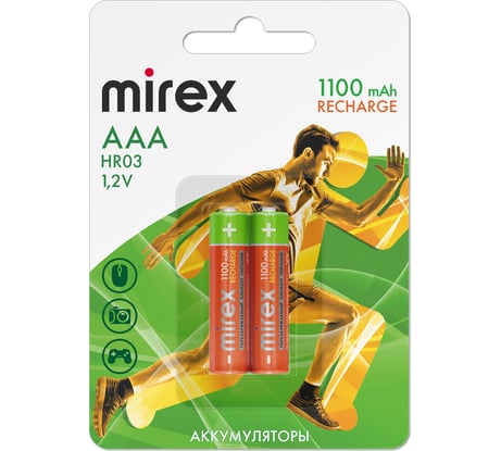 Аккумулятор Mirex ni-mh hr03/aaa 1100mah 1,2v 2 шт, блистер 23702-HR03-11-E2