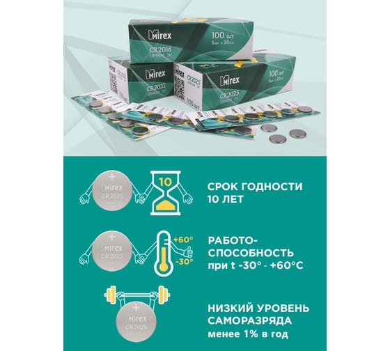 Литиевая батарея Mirex cr2032 3v 1 шт 23702-CR2032-E1