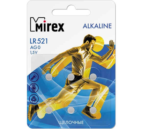 Щелочная батарея Mirex ag0/lr521 1,5v 6 шт 23702-LR521-E6