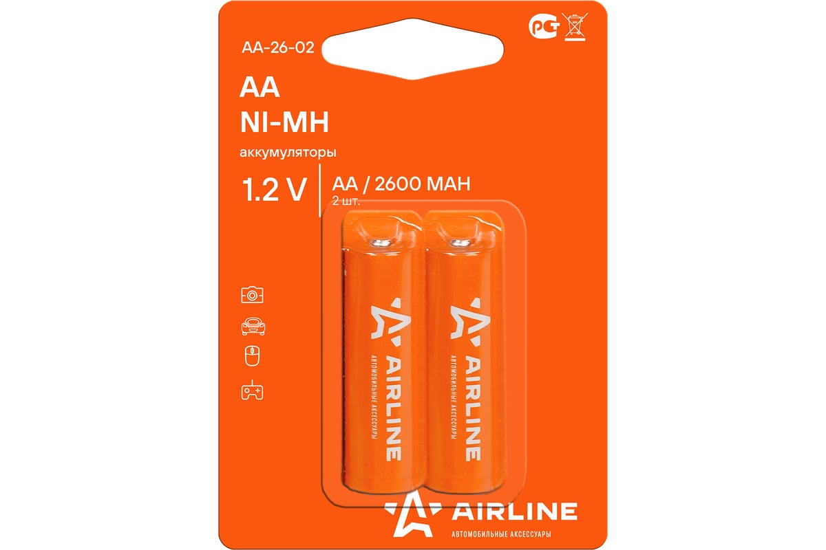 Батарейки AA HR6 аккумулятор Ni-Mh 2600mAh 2шт Airline AA-26-02 - выгодная  цена, отзывы, характеристики, фото - купить в Москве и РФ