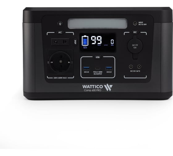 Портативная зарядная станция WATTICO Camp 600 PRO. 600W, 124000mAh 00-00000016