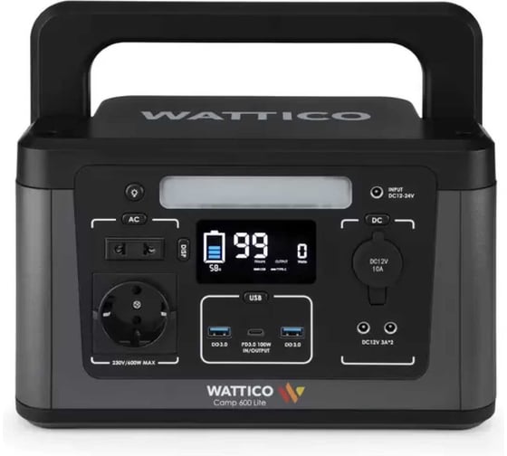 Портативная зарядная станция WATTICO Camp 600 PRO. 600W, 124000mAh 00-00000016