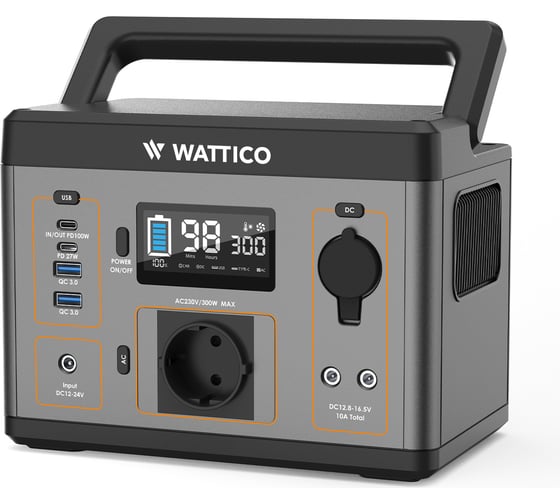 Портативная солнечная электростанция WATTICO комплект Сamp 300 PRO + солнечная батарея 60W 00-00000053 camp_300_60