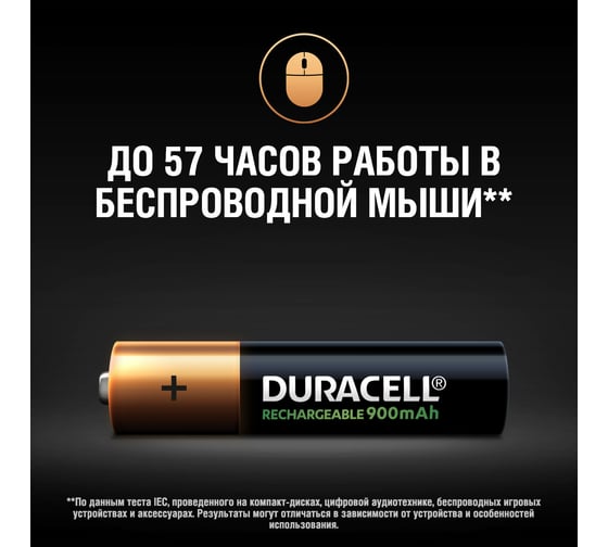 Аккумулятор Duracell размера AAA 900мАч, 4 шт. Б0014861