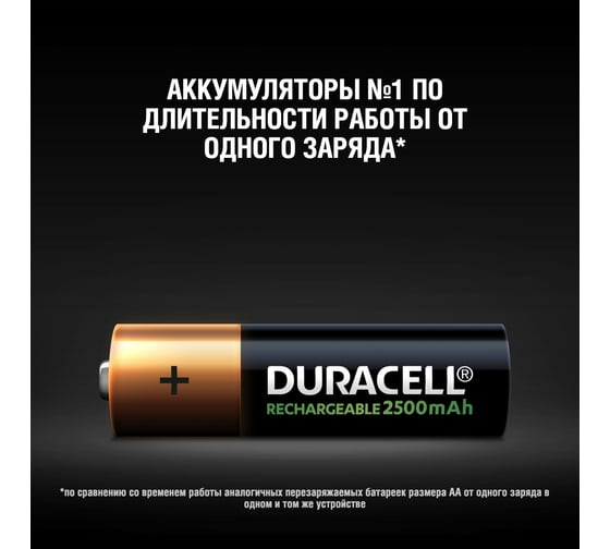 Аккумулятор Duracell размера AA 2500 мАч, 4 шт. Б0014863