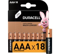 Батарейки Duracell, щелочные размера AAA, 18шт Б0014449 15639984