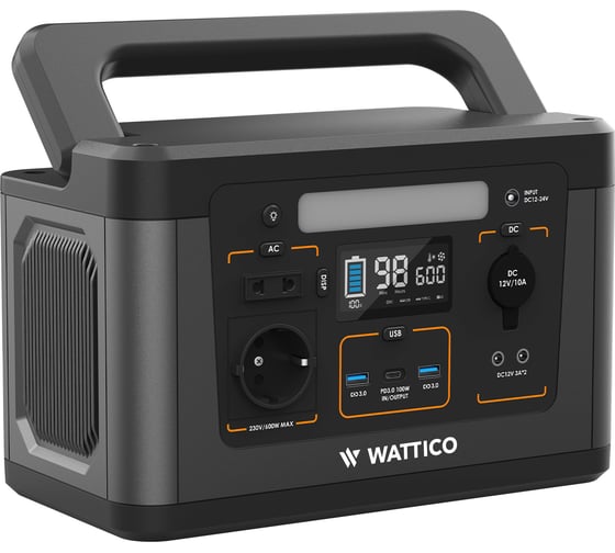 Портативная солнечная электростанция WATTICO комплект: зарядная станция Camp 600 PRO + cолнечная батарея 100W 00-00000065