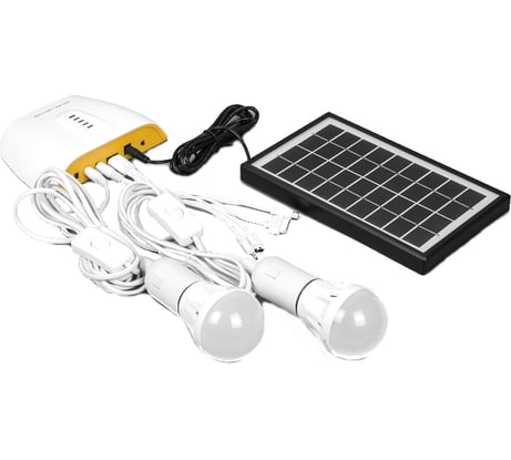 Аккумуляторная солнечная панель Feron PS0401 3W, кабель 3м, 2 лампочки по 1W, USB-кабель 32192