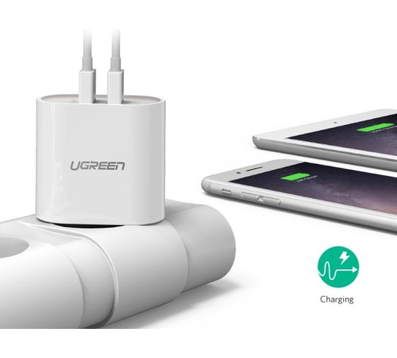 Сетевое зарядное устройство Ugreen cd104 (20384) dual usb wall charger 3.4a eu с двумя портами usb. цвет: белый _ 20384