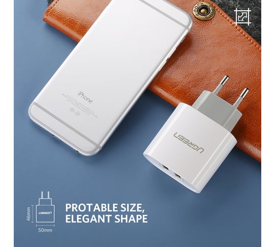 Сетевое зарядное устройство Ugreen cd104 (20384) dual usb wall charger 3.4a eu с двумя портами usb. цвет: белый _ 20384