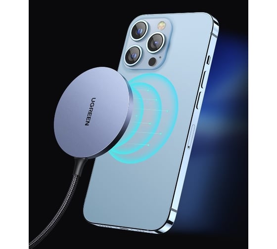 Беспроводное магнитное зарядное устройство Ugreen cd245 (30233) magnetic wireless charger для iphone. мощность 15w max. цвет: серый космос  _ 30233