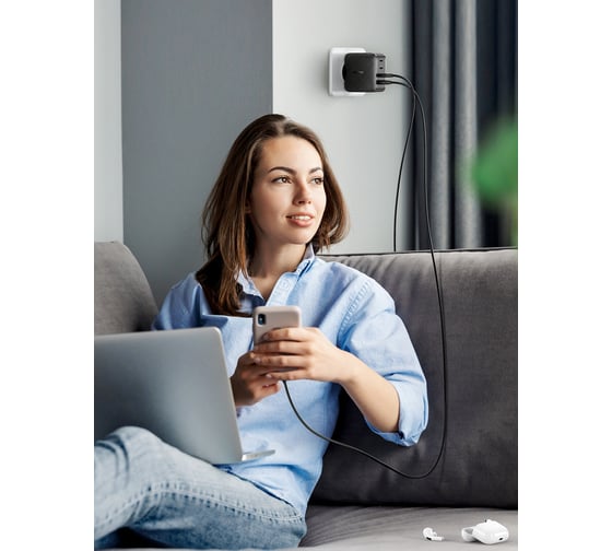 Сетевое зарядное устройство Ugreen cd224 6usb-a+3 usb-c 65w gan tech fast charger eu. цвет: черный 70774