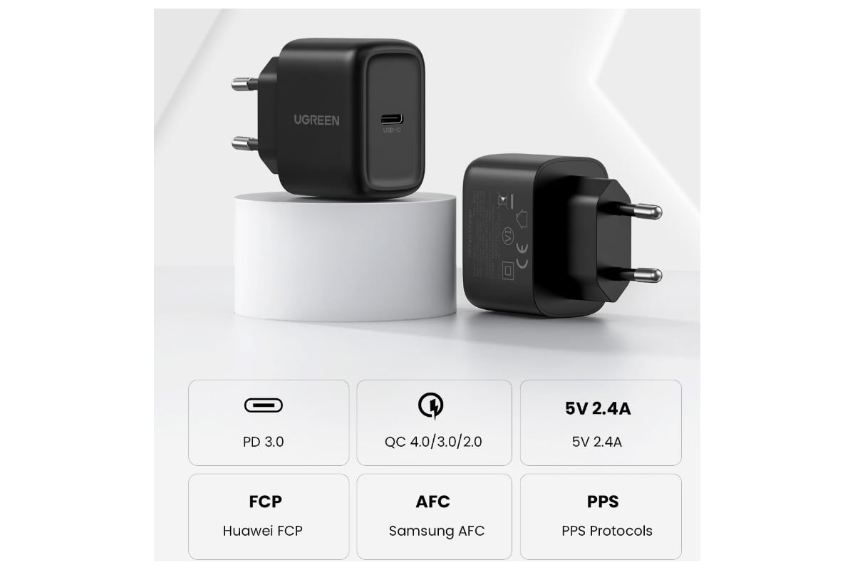 Сетевое зарядное устройство с кабелем Ugreen cd250 (50581) usb-c 25w pd  charger + c-c 2m cable eu. цвет: черный 50581_ - выгодная цена, отзывы,  характеристики, фото - купить в Москве и РФ