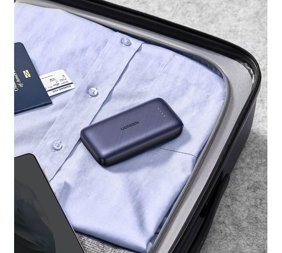 Внешний аккумулятор Ugreen pb172 power bank pd 20w 10000mah with type-c cable с кабелем. цвет: синий 80917