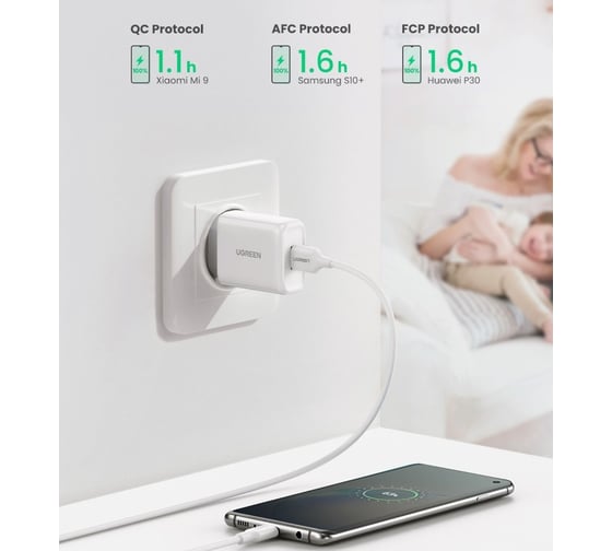Зарядное устройство Ugreen cd122 (10133) qc 18w fast charger eu. цвет: белый _ 10133