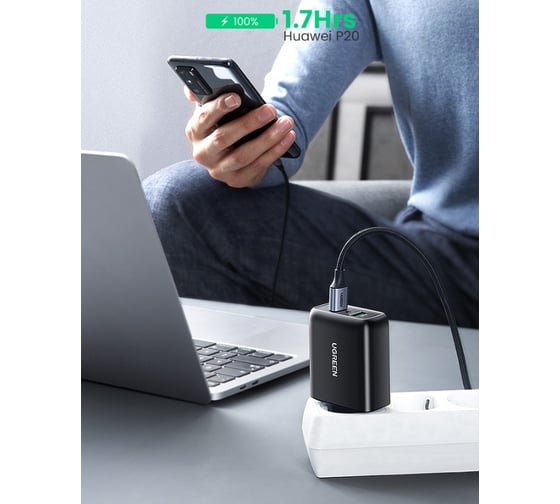 Зарядное устройство Ugreen cd161 (10216) usb-a qc 3.0 36w fast charger eu. цвет: черный 10216_