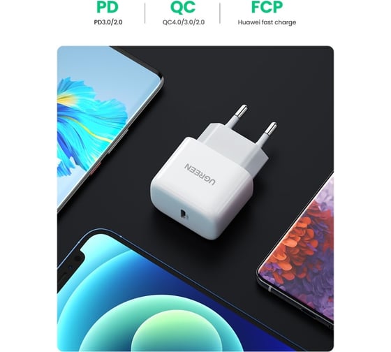 Зарядное устройство Ugreen cd241 mini usb-c 20w pd fast charger. цвет: белый 10220