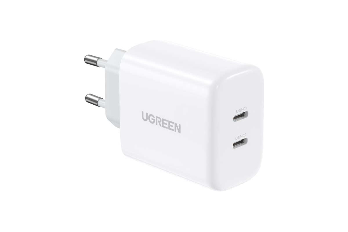 Зарядное устройство Ugreen cd243 (10343) usb-c+usb-c pd fast charger 40w  eu. цвет: белый 10343_ - выгодная цена, отзывы, характеристики, фото -  купить в Москве и РФ