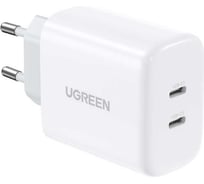 Зарядное устройство Ugreen cd243 (10343) usb-c+usb-c pd fast charger 40w eu. цвет: белый _ 10343