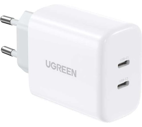 Зарядное устройство Ugreen cd243 (10343) usb-c+usb-c pd fast charger 40w eu. цвет: белый _ 10343