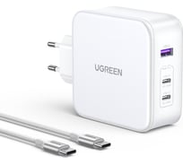 Зарядное устройство Ugreen cd289 (15339) nexode usb-a+2 usb-c 140w gan tech fast charger с кабелем usb-c к usb-c. длина кабеля: 2м. цвет: белый 15339_