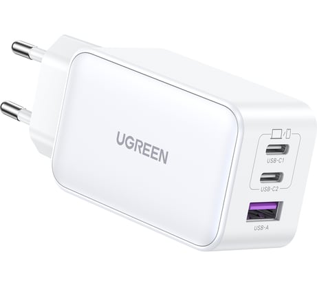 Сетевое зарядное устройство Ugreen cd244 (15334) nexode usb-a+2 usb-c 65w gan tech fast charger eu. цвет: белый 15334_
