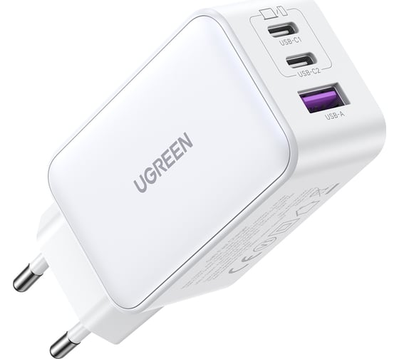 Сетевое зарядное устройство Ugreen cd244 (15334) nexode usb-a+2 usb-c 65w gan tech fast charger eu. цвет: белый 15334_