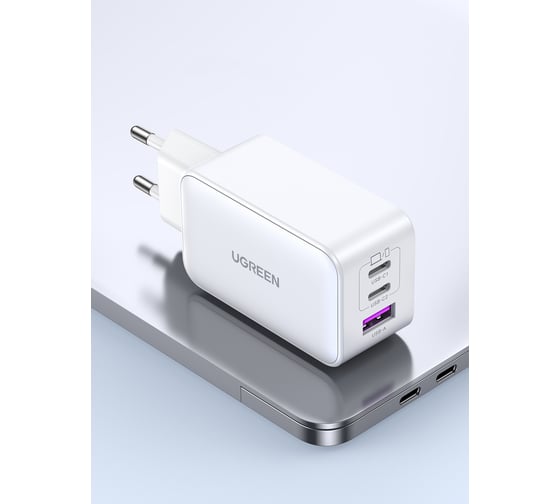 Сетевое зарядное устройство Ugreen cd244 (15334) nexode usb-a+2 usb-c 65w gan tech fast charger eu. цвет: белый 15334_