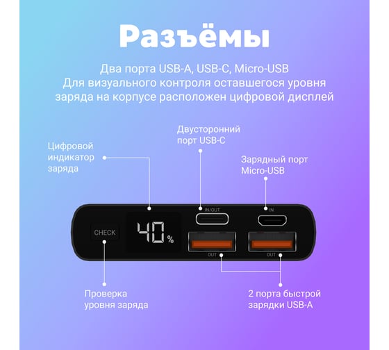 Внешний аккумулятор NAVITEL 10000А алюминий черный PowerBank PWR10 AL BLACK