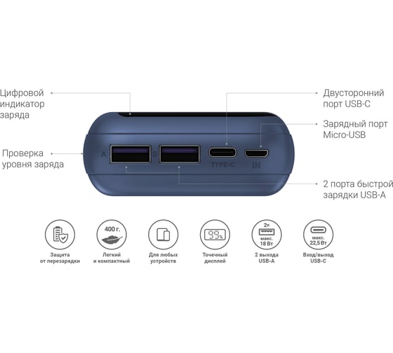 Портативное зарядное устройство NAVITEL PWR20 MX BLUE