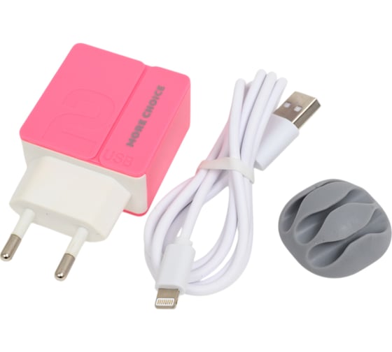 Сетевое зарядное устройство More Choice 2USB 2.4A для Lightning 8-pin 1 м NC46i Pink 1