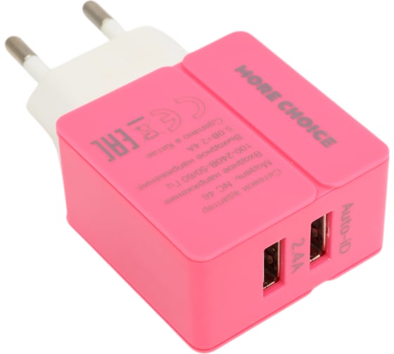 Сетевое зарядное устройство More Choice 2USB 2.4A для Lightning 8-pin 1 м NC46i Pink