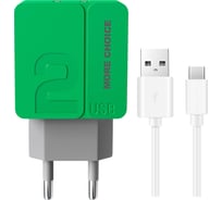 Сетевое зарядное устройство More Choice 2USB 2.4A для Type-C 1 м NC46a Green