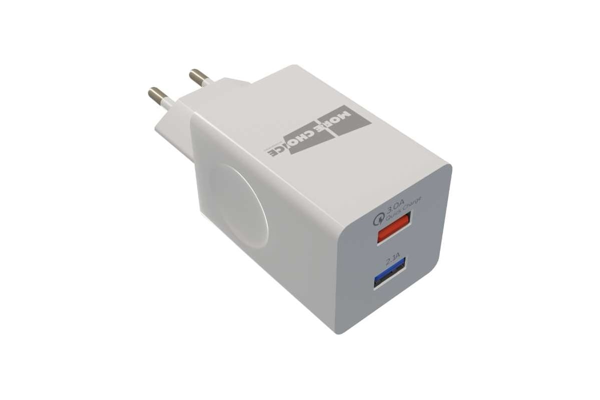 Сетевое зарядное устройство More Choice Smart 2USB 3.0A QC3.0 быстрая  зарядка NC55QC White